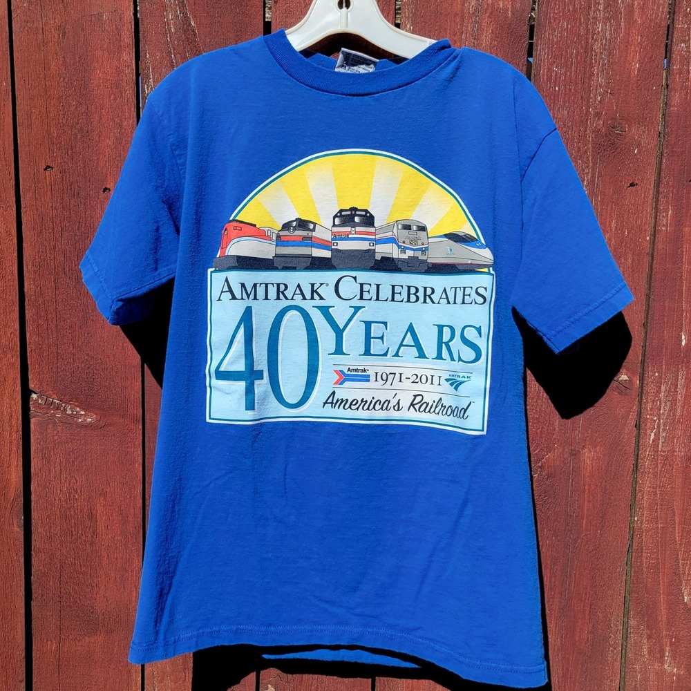 Amtrak 40 Years Anniversary T-Shirt Sz M Blue Union Made USA Train Tee